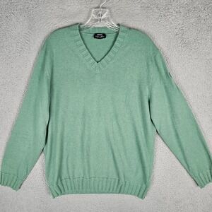Cesare Attolini Sweater Mens 54 Green Duvet Cashmere V-Neck Pullover Logo 27276
